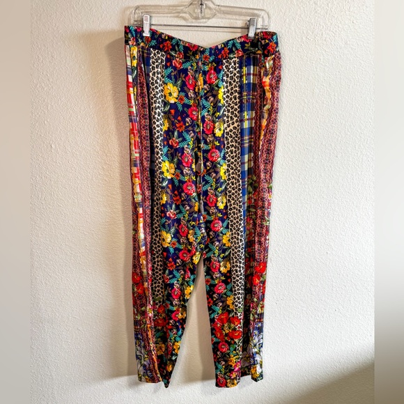 Johnny Was Torin Pant Floral Leopard Print Plaid Flowy Wide Leg Boho Hippie Pant